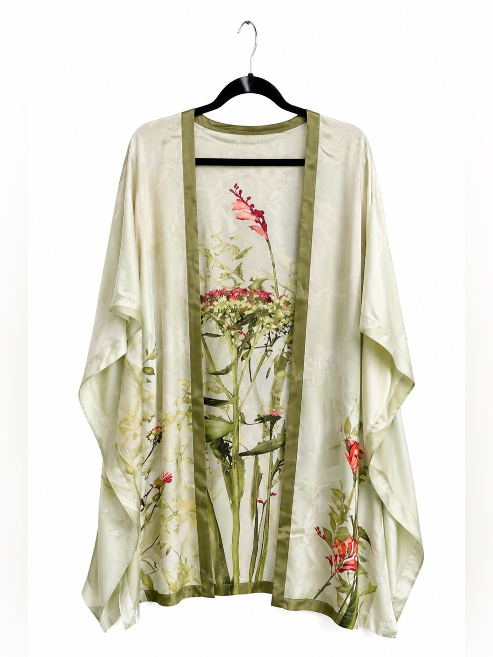Chico's Light Green Floral Swim Coverup with Olive Trim
